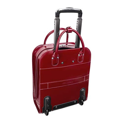 McKlein UPTOWN, Top Grain Cowhide Leather, 15" Leather Vertical Wheeled Ladies' Laptop/Computer & Tablet Business Briefcase Bag/Women's Rolling Overnight Travel Bag, Removable trolley case