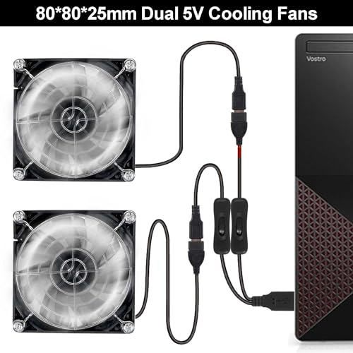 2pcs Quiet 80mm USB Fan 5V 8025 80x25mm Portable Cooling Fan with ON/Off Switch for PC Computer Case Receiver DVR PlayStation TV Box CPU Coolers Radiators