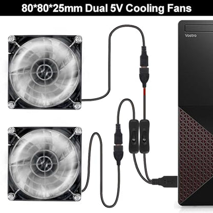 2pcs Quiet 80mm USB Fan 5V 8025 80x25mm Portable Cooling Fan with ON/Off Switch for PC Computer Case Receiver DVR PlayStation TV Box CPU Coolers Radiators