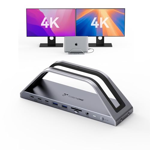 TobenONE MacBook Pro Docking Station Dual 4K Monitor, 150W Charger, 7 USB | Plug and Play, Laptop Docking Station Stand for MacBook M1-M5 Pro/Max, 10Gbps/PD 30W, 2.5G Ethernet, for Home, Office, Studio