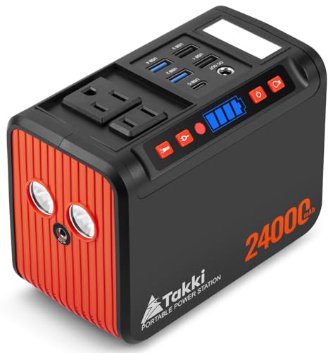 Takki 88.8Wh Portable Power Station, 120W Peak, 110V AC Outlet for Camping | 88.8Wh capacity, 120W max output, backup for camping, home, emergency, supports optional solar panel - color: Orange