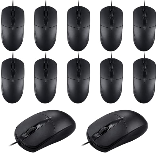 12 Pack Wired USB Silent Computer Mouse Bulk, 3 Button 1000 DPI Corded Mice for Laptop Desktop Home Office School Lab PC Gaming