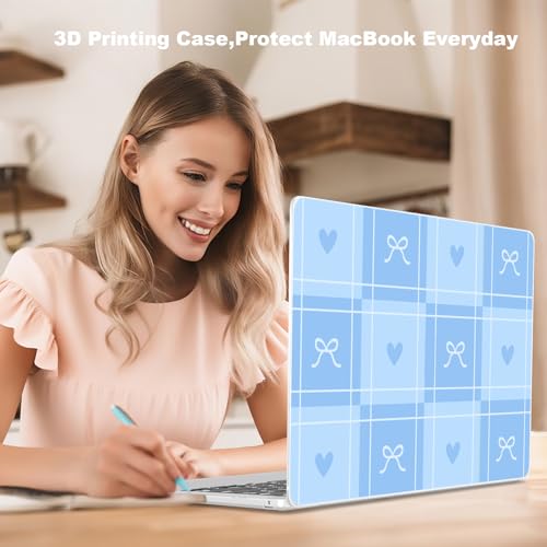 Teryeefi Compatible with MacBook Air 13 inch Case 2021 2020 2019 2018 Release A2337 M1 A2179 A1932 with Touch ID, Plastic Hard Shell & Keyboard Cover & USB Adapter & Trackpad Protector- Blue Bow 139 - color: Blue Bow 139