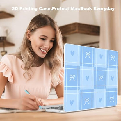Teryeefi Compatible with MacBook Air 13 inch Case 2021 2020 2019 2018 Release A2337 M1 A2179 A1932 with Touch ID, Plastic Hard Shell & Keyboard Cover & USB Adapter & Trackpad Protector- Blue Bow 139 - color: Blue Bow 139
