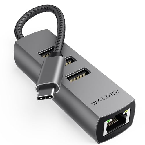 USB-C to Ethernet Adapter, WALNEW USBC to RJ45 LAN Adapter, Gigabit Cat Network Cable Converter to Type C Thunderbolt 3 for Mac,MacBook Pro/Air,Samsung Galaxy Tab (Ehternet+USB-A Port, USB-C)