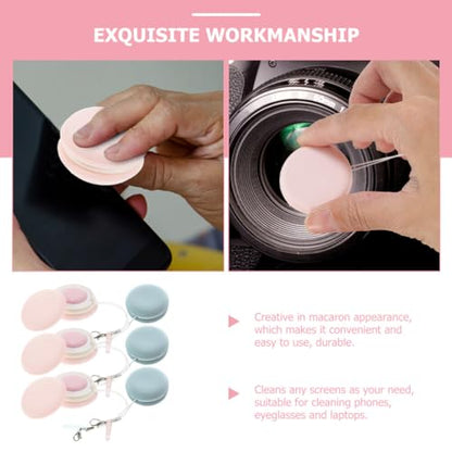 GLEAVI Pouch Microfiber Cleaning Cloth - 6pcs Mini Phone Screen Wiper Macaron Shape - Portable Lens & Screen Cleaner Cloth Keychain Glasses Eyeglass Brush (Pink,Blue)