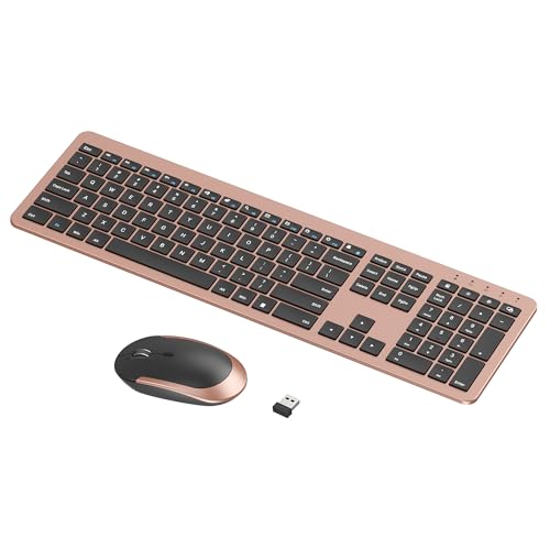 seenda Rechargeable Wireless Keyboard and Mouse Combo, Rose Gold & Black | Quiet, slim full-size keyboard with numpad, 2.4GHz USB receiver, USB-C charging, 3-level DPI mouse for Windows PCs/laptops - color: Rose Gold & Black