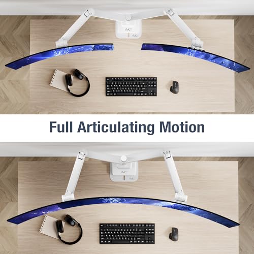 AVLT Dual Monitor Arm 57" Pole Top Mount with USB-C & A – White | Heavy-duty Stacking arm; Height Adjustable; Top C-clamp/Grommet w/ Reinforcement Plates; VESA 200/100/75mm. - color: White
