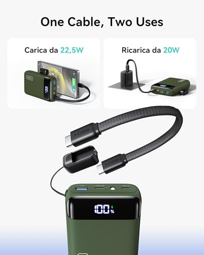 INIU Smallest 20000mAh Power Bank, 22.5W PD Fast Charging Portable Charger with USB-C Cable, Flight-Safe Battery Pack for Travel & Outdoor Camping & Emergency for iPhone Samsung iPad, Mini Size, Green | USB-C Cable, Flight-Safe, Travel Essentials, Flashli