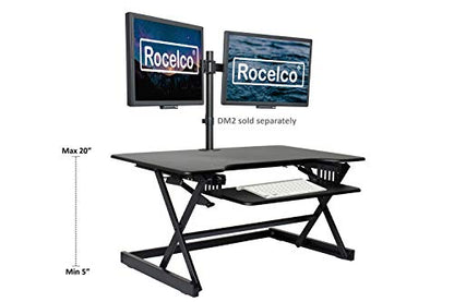 Rocelco 38" Height Adjustable Standing Desk Converter with Dual Monitor Mount Bundle - Sit Stand Computer Workstation Riser - Retractable Keyboard Tray Gas Spring - Black (R DADRB-38-DM2)