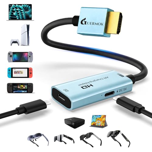 Guermok AR Glasses HDMI to USB-C Display Adapter, 4K@60Hz Video Converter | HDMI Source to USB-C Display Converter, for XREAL /Air Pro/RayNeo/Rokid, Switch 2/1, Xbox1, PS4/5, Portable Monitors (Blue) - color: Blue, size: 0.74FT