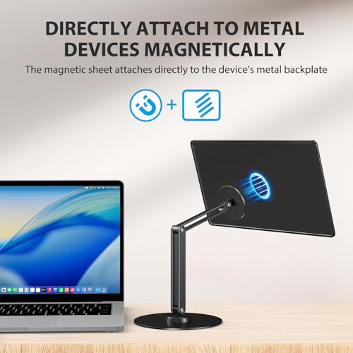 UPERFECT Portable Magnetic VESA Stand, All-Aluminum Adjustable Arm for 10–18.5″ Devices, 75×75mm VESA, Adhesive Metal Plates, 360° Swivel Base, Supports up to 4.4 lbs, Travel Desk Stand