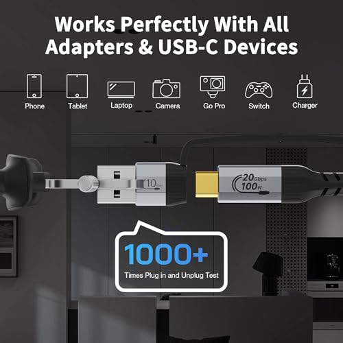Long USB Cables 2PACK（10FT+10FT） USB a to USB c Cable Multi Functional 2in1,20Gbps High Speed Data Transfer,4K@60Hz UHD Video 5A/100W Fast Charge Cord - size: 10FT+10FT