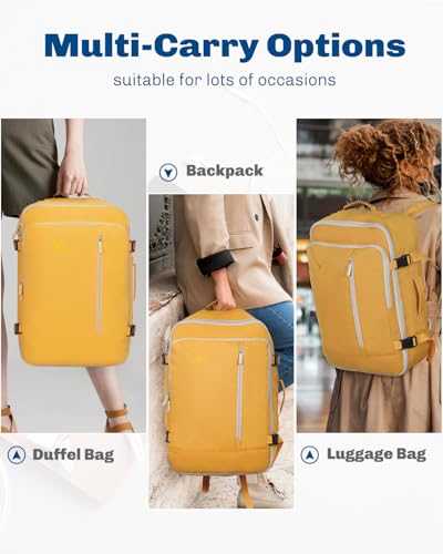 Carry on Backpack 38L Large Travel Backpack for Women Flight Approved Weekender Bag Laptop Backpack Men 15 inches Yellow - color: Yellow