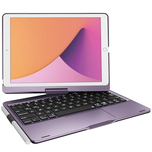 Keyboard Case for iPad 10.2-inch (9th 8th 7th), Air 3rd Gen 10.5" Purple | Pekarejue 360 Swivel Rotatable Cover, Pencil Holder, Trackpad, Backlit Keys, , Fits iPad 10.2"(9th/8th/7th) & Air 3rd Gen - color: Metallic Purple, size: iPad 10.2"(9th-7th)& Air 3