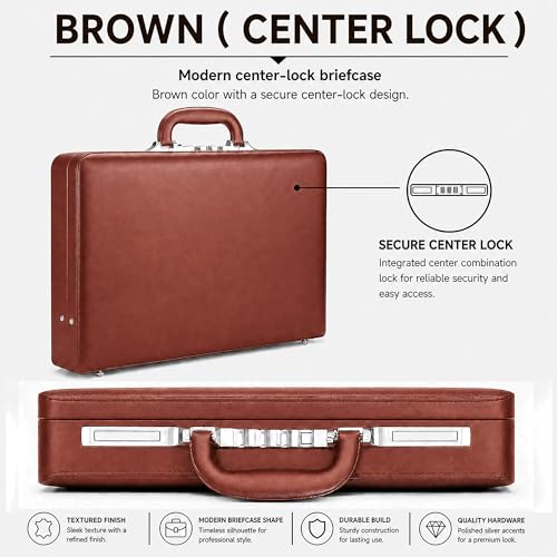 HAESTUS Briefcases for Men, Professional Leather Briefcase with Lock | Business Brief Case, Durable Executive Attache Case for Laptop Documents, Men's Hard Briefcase for Work Office Travel - color: Brown