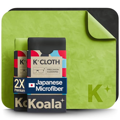 Koala Lens Cleaning Cloth | Japanese Microfiber | Black & Green (Pack of 2) | Glasses Cleaning Cloths | Eyeglass Lens Cleaner | Eyeglasses, Camera, VR/AR Headset, and Screen Cleaner | Washable & Reusable - color: Black / Green, size: 2 Pack
