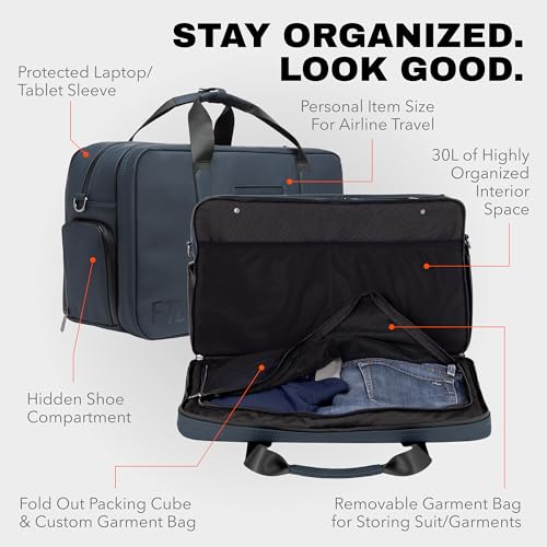 The FTL Pro Mens Travel Bag - 30L Premium Work to Gym Weekender Duffel with Garment Bag, Shoe Space & 18" Laptop Sleeve - Organized Athletic Business Carry On Hybrid, Fits Under Airplane Seat - Blue - color: Essex Blue, style: Pro