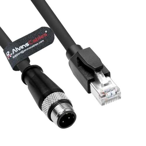 Alvin's Cables M12 D-Code 4 Pin Male to RJ45 Ethernet Cable High-Flex for Industrial Camera Sensor, Automation Application 65.6ft/20m Green - color: Black, size: 65.6ft/20M