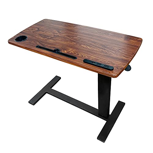 Over Bed Table Pneumatic Adjustable Height Stand Desk with Hidden Wheels USB Ports Pad Slot Mobile Laptop Standing Desk Cart, Podium Table (Walnut, 32X16 inshes) - color: Wanult