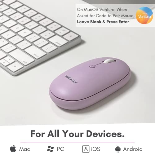 Macally Bluetooth Mouse Purple | Wireless Mouse - Comfortable and Quiet, Enjoy Strong Connection for Laptop, Mac, iPad - color: Purple