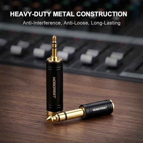 MOBOREST 3.5mm to 1/4 (6.35mm) Stereo Pure Copper Headphone Adapter, 2PCS | 1/8 Male to 1/4 Female & 3.5 F to 6.35 M Bidirectional audio adapter for Guitar Amp, Mixer, Piano keyboard, Studio Home Audio - color: BLACK