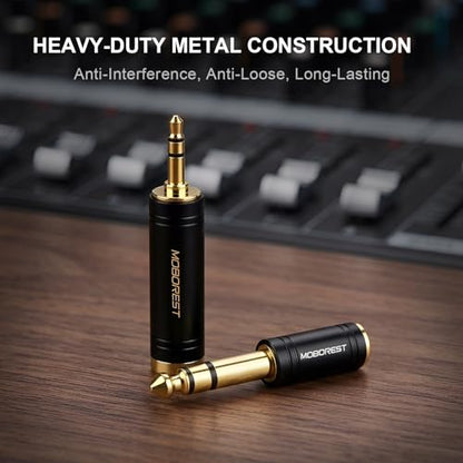 MOBOREST 3.5mm to 1/4 (6.35mm) Stereo Pure Copper Headphone Adapter, 2PCS | 1/8 Male to 1/4 Female & 3.5 F to 6.35 M Bidirectional audio adapter for Guitar Amp, Mixer, Piano keyboard, Studio Home Audio - color: BLACK