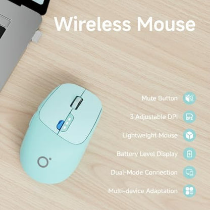 SEUNKWANG Dual-Mode Wireless Mouse with Visible Battery Indicator, Silent Rechargeable Bluetooth & 2.4G Computer Mouse, 1600 DPI, One-Click Desktop Privacy Key, Portable Mice for Laptop/PC/Mac - Blue - color: Blue