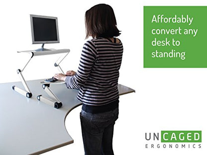 WorkEZ Adjustable Standing Desk Converter, Sit to Stand Desk Riser, Standing Desk for Laptop Monitor, Adjustable Height & Angle Negative Tilt, Silver - color: Silver