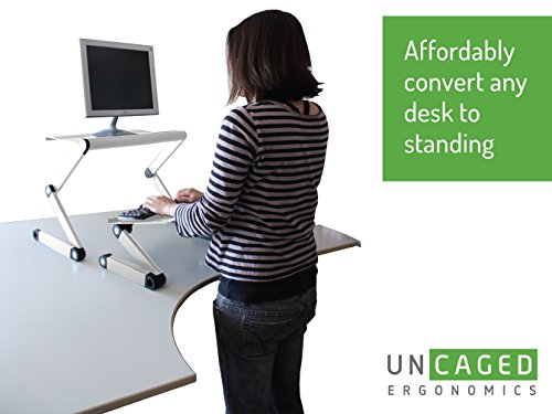 WorkEZ Standing Desk Conversion Kit with 2 fans & 3 usb ports. Perfect Laptop Sit to Stand Converter Ergonomic Adjustable Height & Angle Negative Tilt - color: Silver+usb Fan Hub