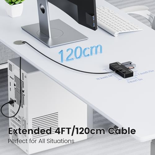 Qeefun 4-Port USB 3.2 Hub, Individual LED Power Switches, 10Gbps Data Transfer USB 3.2 Gen 2 Splitter with 4ft Extension Cable, Multiple USB Extender for Laptop, PC, iMac, USB Flash Drives and More - style: A to 4A 3.2