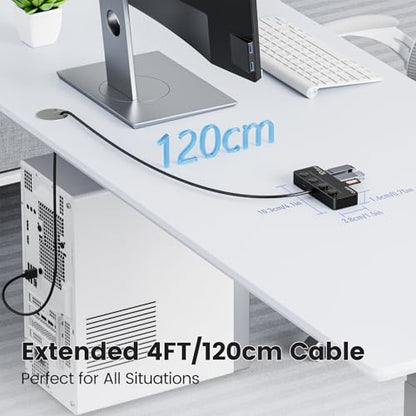 Qeefun 4-Port USB 3.2 Hub, Individual LED Power Switches, 10Gbps Data Transfer USB 3.2 Gen 2 Splitter with 4ft Extension Cable, Multiple USB Extender for Laptop, PC, iMac, USB Flash Drives and More - style: A to 4A 3.2
