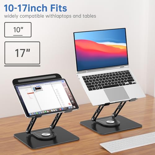 Laptop Stand for Desk Adjustable Computer Stand with 360 Rotating Base Ergonomic Laptop Riser Mount for Desk Foldable Protable Computer Desk Fits with MacBook Pro Air, - color: Rectangle, Black-Z