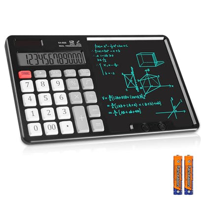 Calculator with Writing Pad - Solar & Battery Dual Power Supply - 12-Digit Large Display Calculator for Business and Office Use (HY-666S) - color: HY-666S
