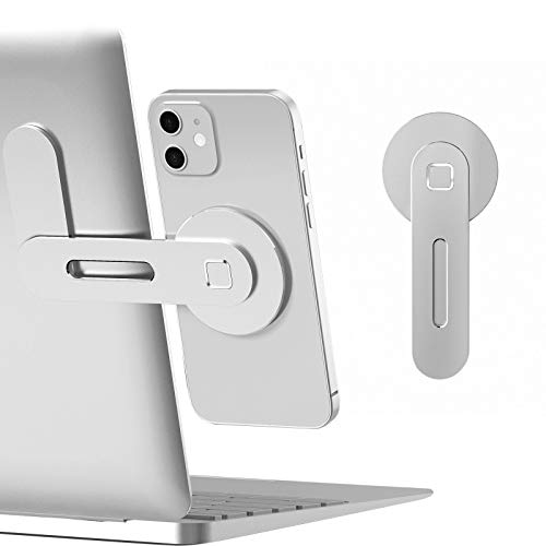 CloudValley Magnetic Laptop Phone Holder for iPhone 17/16/15/14/13 MagSafe | Adjustable Phone Monitor Side Mount, Slim Portable Foldable Computer Expansion Bracket, Silver - color: Sliver