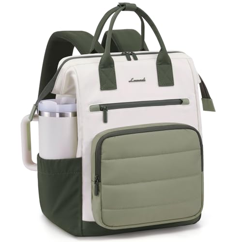 LOVEVOOK Puffer Laptop Backpack for Women, 17 Inch Work Backpack purse for Nurse Teacher, College Back to School Bookbag for Teen Girls, Personal Item Travel Bag Computer Daypack for Daily Commute - color: Green-beige, size: 17 Inch