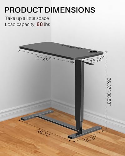 Foldable Overbed Table with Wheels, Pneumatic Adjustable Overbed Bedside Table, Mobile Standing Desk, Hospital Bed Tables Over The Bed, Rolling Laptop Desk with Casters for Home Office - color: Black