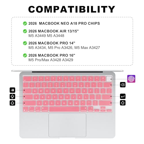 Allinside Keyboard Cover for 2026 MacBook Neo 13-inch A3404 (A18 Pro) & MacBook Air 13"/15" and MacBook Pro 14"/16" (M5 Chip), Premium Silicone Keyboard Protector Skin, US ANSI Layout, Cream Pink - color: Cream Pink