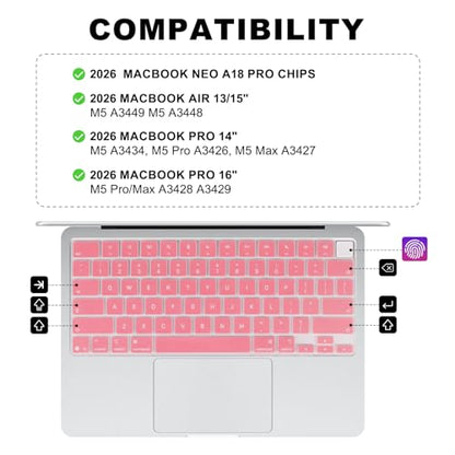 Allinside Keyboard Cover for 2026 MacBook Neo 13-inch A3404 (A18 Pro) & MacBook Air 13"/15" and MacBook Pro 14"/16" (M5 Chip), Premium Silicone Keyboard Protector Skin, US ANSI Layout, Cream Pink - color: Cream Pink
