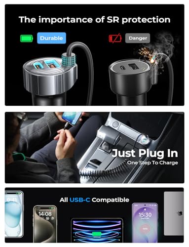 LISEN 90W for iPhone 17 16 15 Pro Max Car Charger USB C Fast Charge,Super Fast for iPhone 17 16 Car Charger USB C Adapter for iPhone 17e 16 15 Pro Max Plus Air,Samsung Galaxy S26 Ultra, Android - color: Black-60inch