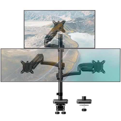 Triple Monitor Mount up to 32" Computer Screen, up to 19.8lbs Each, Adjustable 3 Monitor Stand with Clamp & Grommet Kit, Gas Spring Arm with Tilt Swivel Rotate, VESA Mount 75x75/100x100mm - size: Triple Monitor Mount