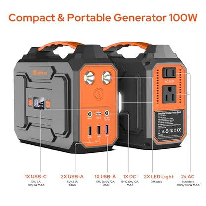Portable Power Station with Foldable Solar Panel, 110V 100W AC Outlet Camping Solar Powered Generator with Panels, 65W Solar Powered Power Bank for Laptop Smart Devices RV Outdoor with 30W Panel