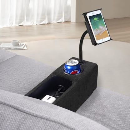 Multifunctional Sofa Armrest, Couch Armrest with Wireless Charge Stand, Removable Couch Caddy with Storage,Including LED Reading Light - color: Midnight, size: Fabric-1 CUP