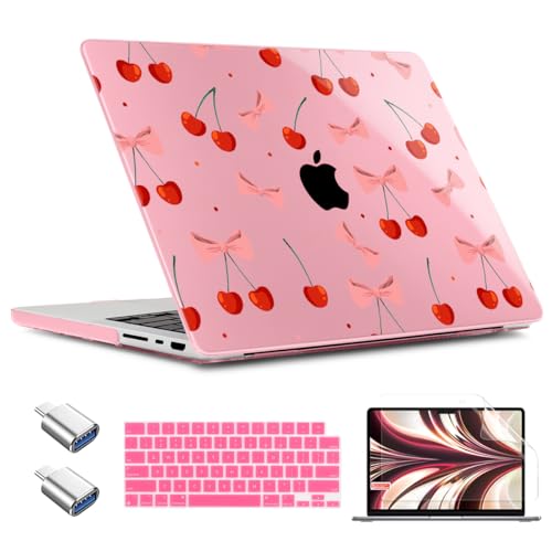 TWOLSKOO for MacBook Pro 16 inch Case M4 A3403 A3186 M3 A2991 M2 A2780 M1 A2485 (2024-2021) Pro/Max, Plastic Hard Shell & Keyboard Cover & Type C Adapter & Screen Protector, Cute Cherry - color: Cute Cherry