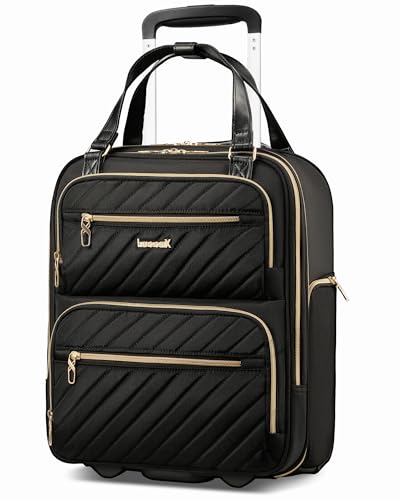 LUGGEX Underseat Carry On Luggage with Wheels, UDK Stylish Lightweight Under Seat Luggage, Soft Sided Personal Item Suitcase for Short Trip (UX-Core, Black, 16 Inch) - color: Black, size: Underseat 16 inch