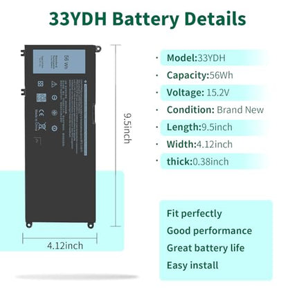 DMKAOLLK 56WH 33YDH Laptop Battery for Dell Inspiron 17 7000 7778 7779 7786 7773 15 7577 G3 3579 3779 G5 5587 G7 7588 Latitude 13 3380 14 3490 15 3590 3580 PVHT1 P30E 81PF3 081PF3 12 Months Warranty - size: 9.5*4.12*0.38inch