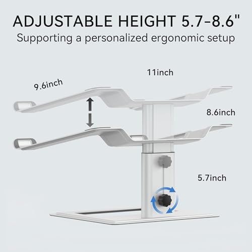 SOUNDANCE Adjustable Laptop Stand for Desk, Computer Stand, Ergonomic Laptop Riser Holder Compatible with 10 to 17.3 Inches Notebook PC Computer, Aluminum Silver - color: Silver