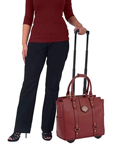 JKM & Company EXECUTIVE Burgundy Computer iPad, Laptop Tablet Rolling Tote Bag Briefcase Carryall Bag - color: Bordeaux