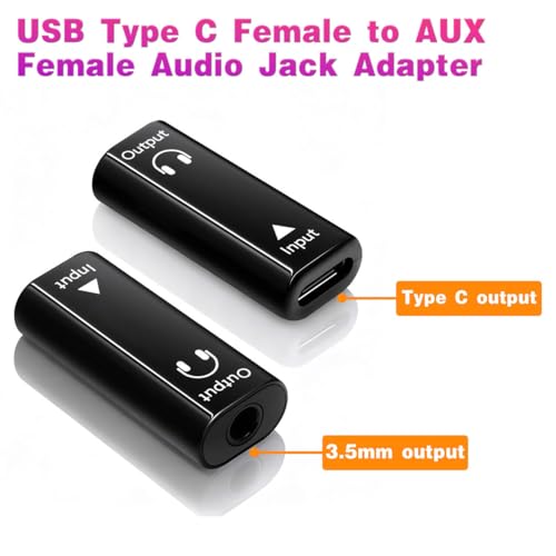 Poyiccot USB Type C to 3.5mm Headphone Adapter 2Pack, USB C Female to Aux Female Adapter, Type C to Aux Converter HiFi Stereo DAC Headphone 3.5mm Jack for iPhone 15,Galaxy, Mackbook, Black - style: 2 Pack Female to Female Black