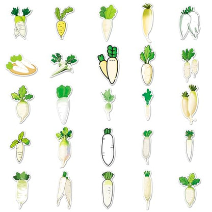 50 Pcs White Radish Stickers - Cute Kawaii Style Vegetable Decals for Journal, Kitchen, Laptop - Unique Funny Foodie Sticker Pack(White Radish) - color: White Radish